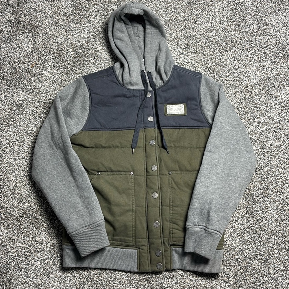 Cinch Hoodie Jacket in Olive Green, Charcoal and Gray
